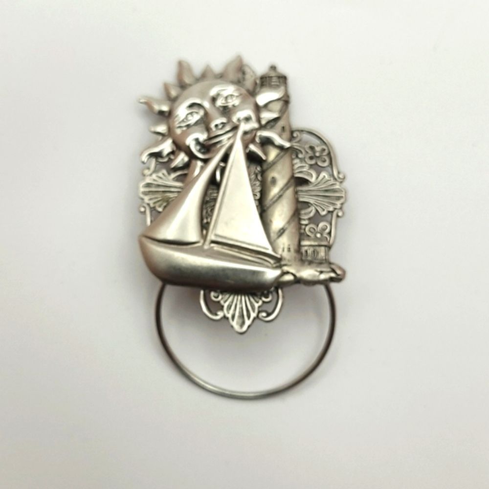 Vintage Rare silver tone Sun Boat Lighthouse brooch,  Hanger for Eye Glasses